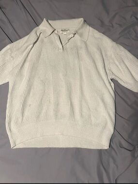 Thompson Cream V-Neck Knit Polo Sweater